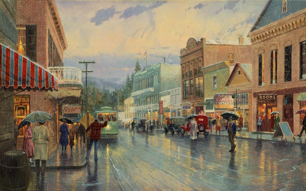 Main Street Trolley Thomas Kinkade Oil Paintings